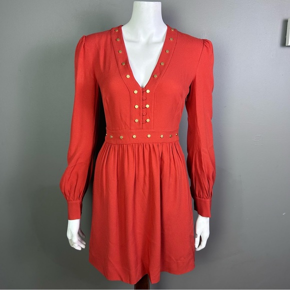 Rachel Zoe dress size 4 long sleeve studded autumn burnt orange feminine puff